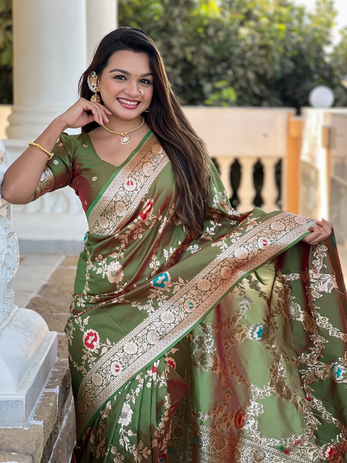 Silk Women Sari Designer Meenakari Weaving Indian Traditional Sari Soft Banarasi