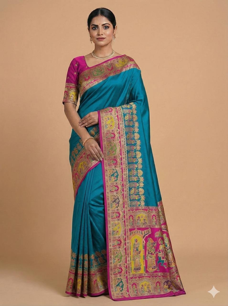 Indian Style Pashmina Paithani Silk Saree With Blouse For Women Function Wear