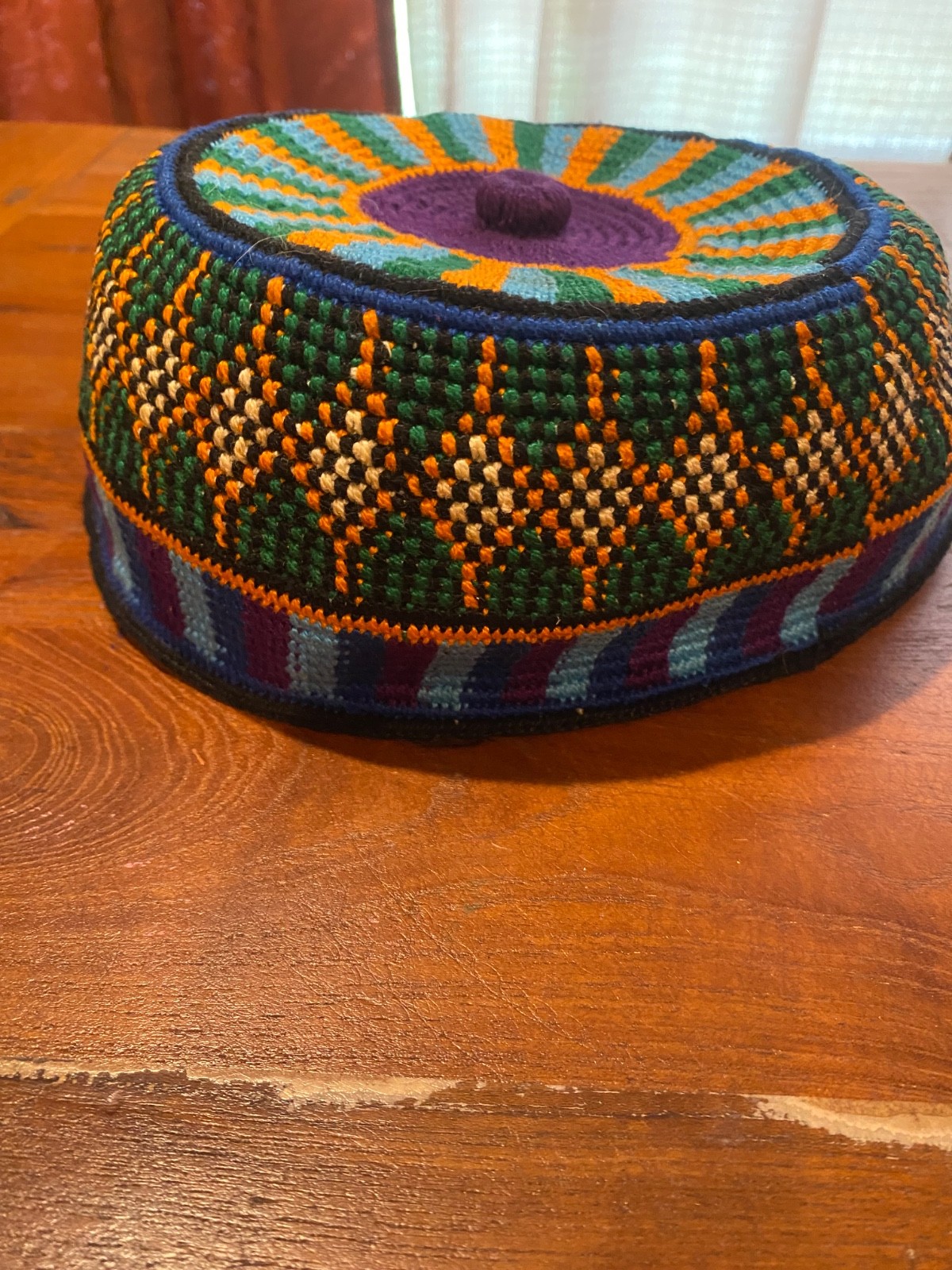 Vibrant Handcrocheted African Kufi Hat with Tradional Knob Top