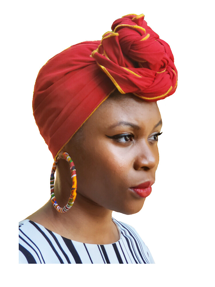 Red African Head Wrap with Gold Trim DP4097H