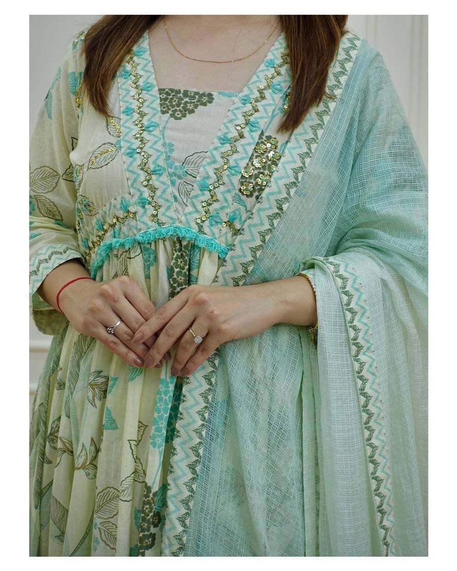INDIAN PARTY WEAR PRINT WITH EMBROIDERY WORK TOP BOTTOM WITH DUPATTA