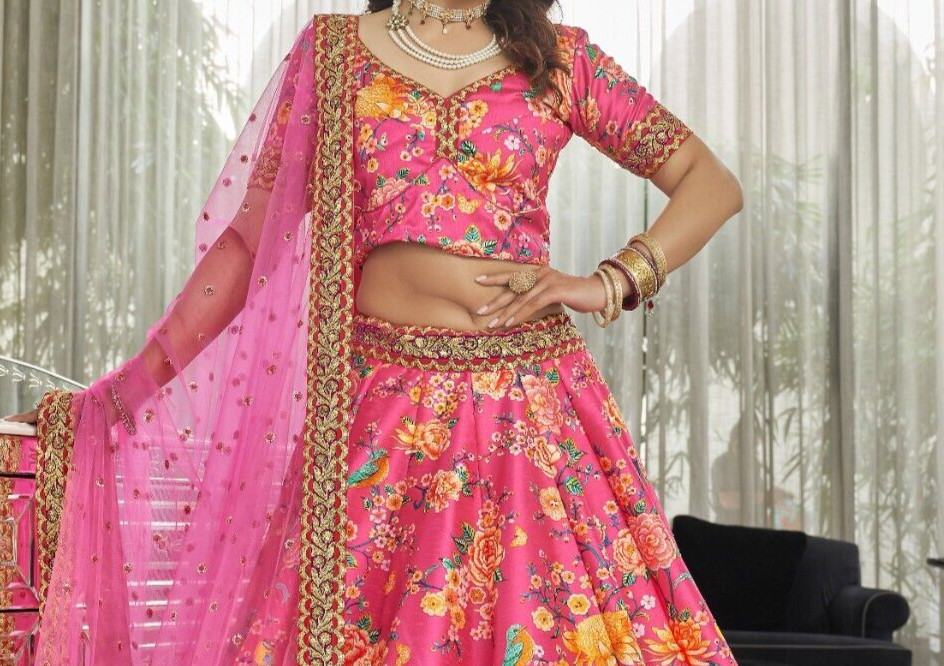 New Deep Pink Art Silk Lehenga Choli With Net Dupatta For Reception & Party Wear