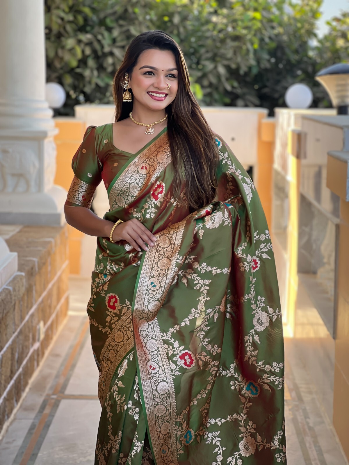 Silk Women Sari Designer Meenakari Weaving Indian Traditional Sari Soft Banarasi