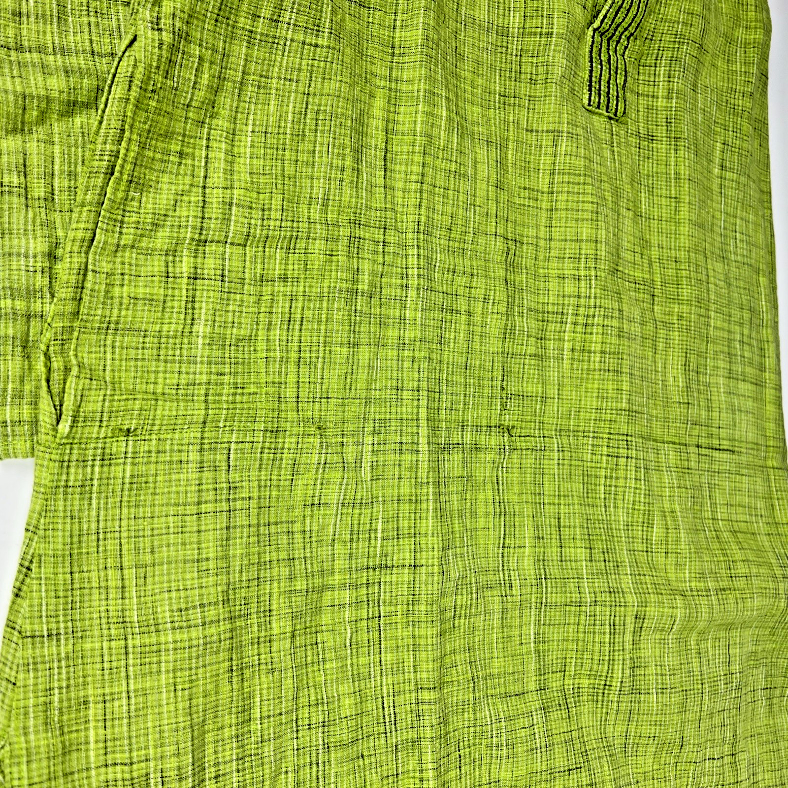 Vibrant Lime Green Kurta Linen Blend Long Sleeves Size 40 side slit