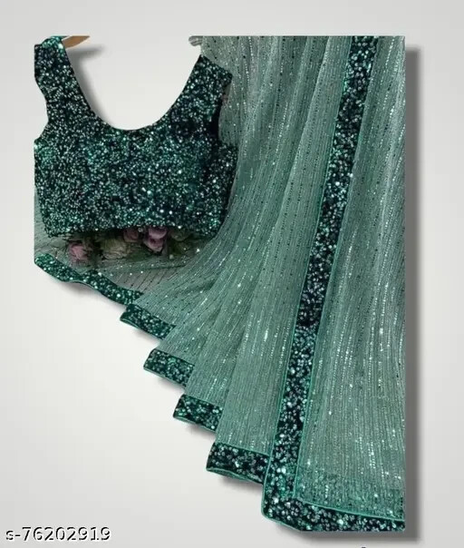 WOMEN HEAVY NET SAREE AND VELVET BLOUSE WITH SEQUENCE