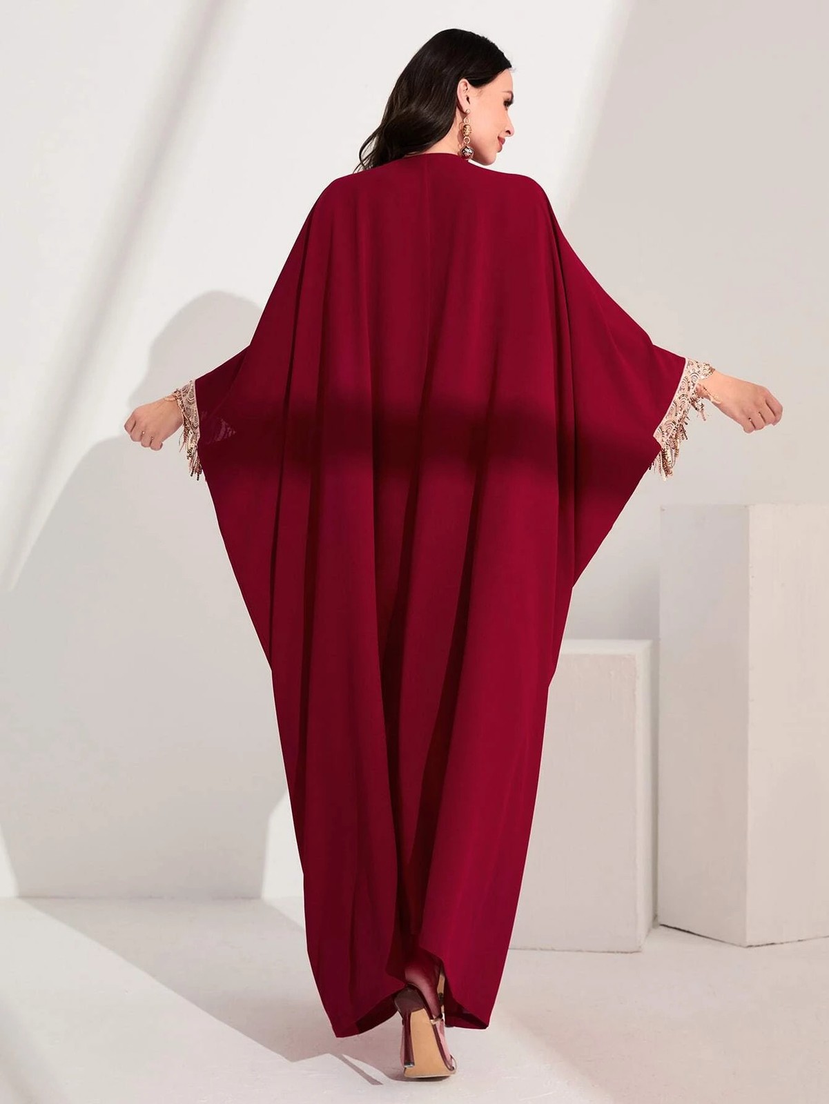 New Arab Women Kaftan Elegant Loose Muslim Tassel Full Sleeves Abaya Party Gown