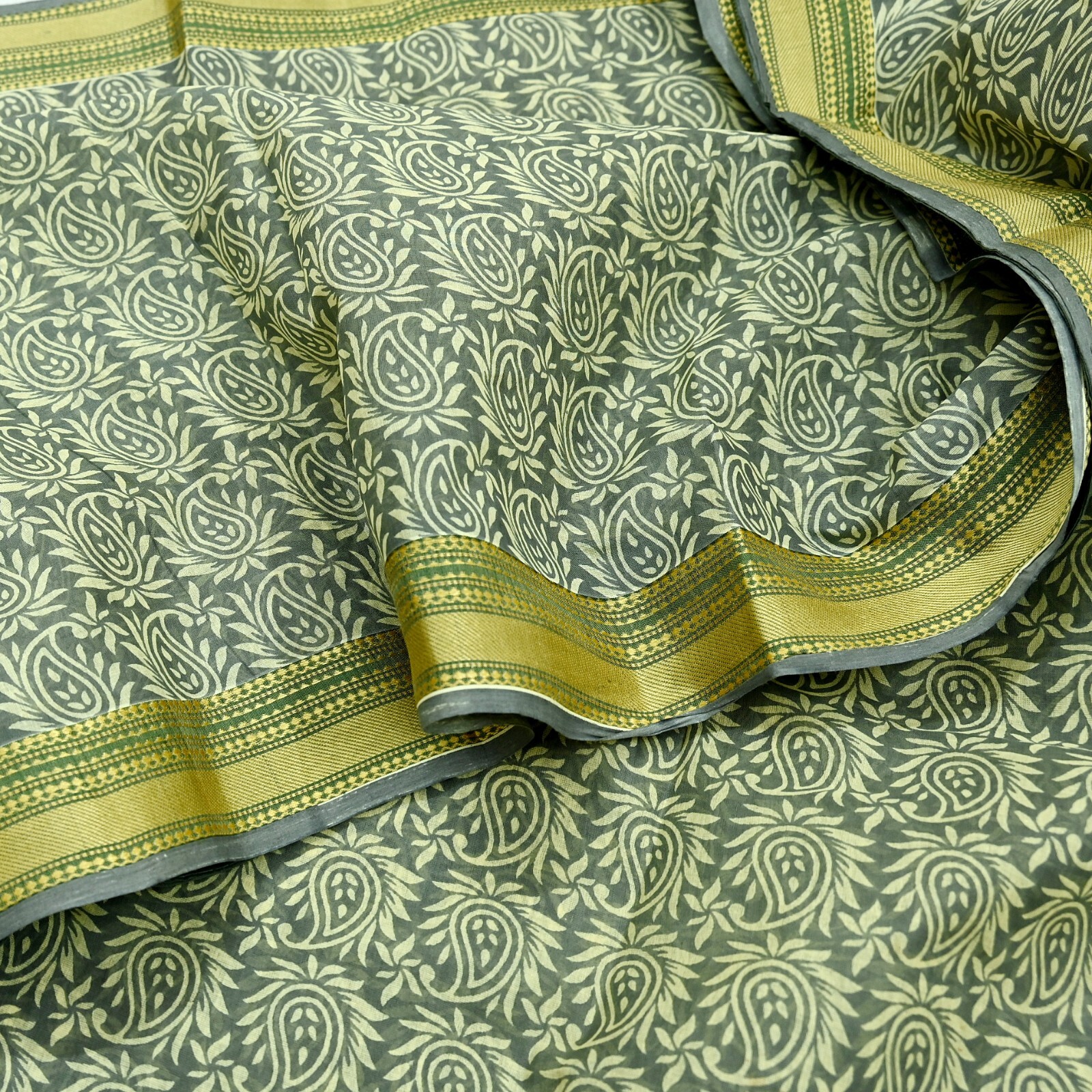 Indian Vintage Sari Hand Block Printed 100% Pure Cotton Sarees Craft Fabric 5Yd