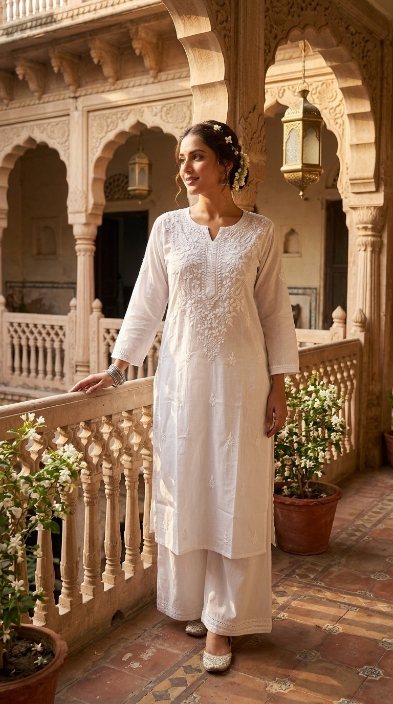 KURTA S M L XL 2XL 3XL HANDMADE 100% COTTON TOP KURTI ETHNIC CHIKAN EMBROIDERY