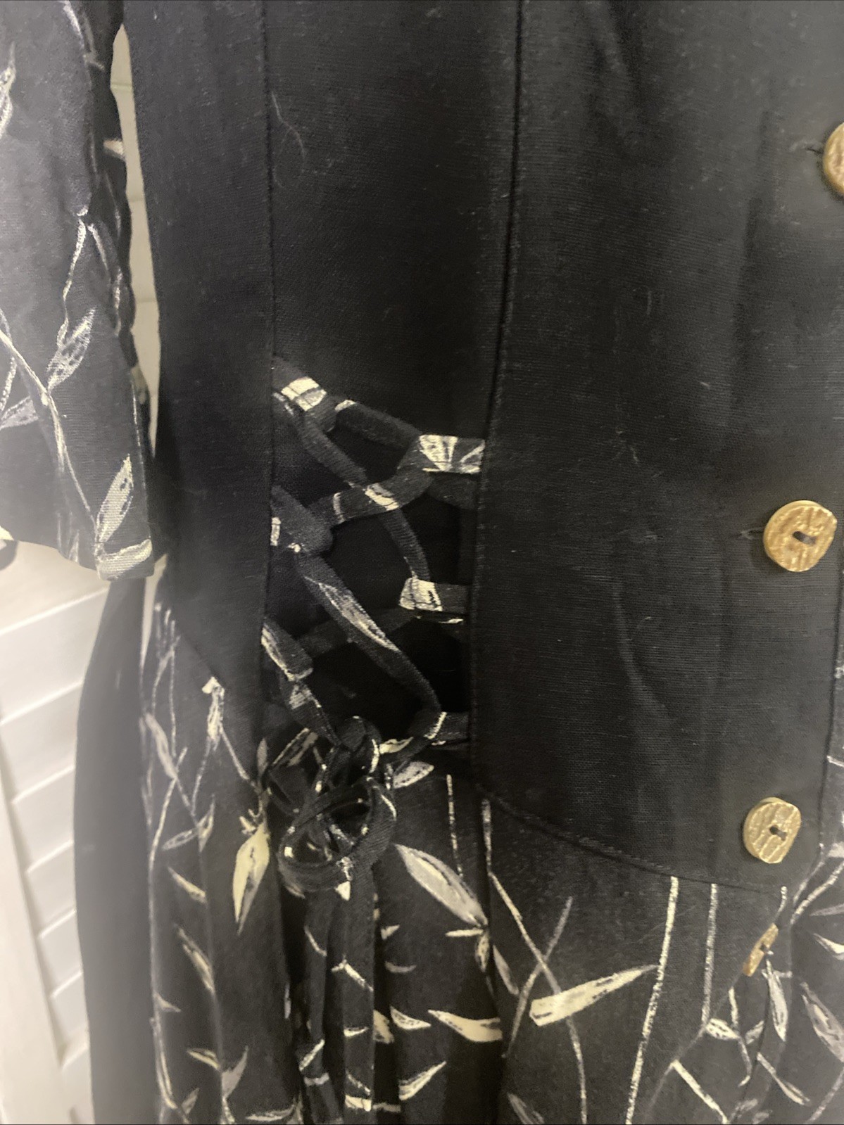 VTG Black Viscose Floral German Bavarian Long Dirndl Dress Oktoberfest Large