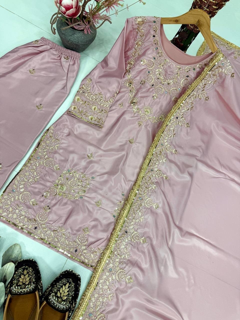 Unique Designer Natural Silk Kurta Palazzo With Dupatta For Women