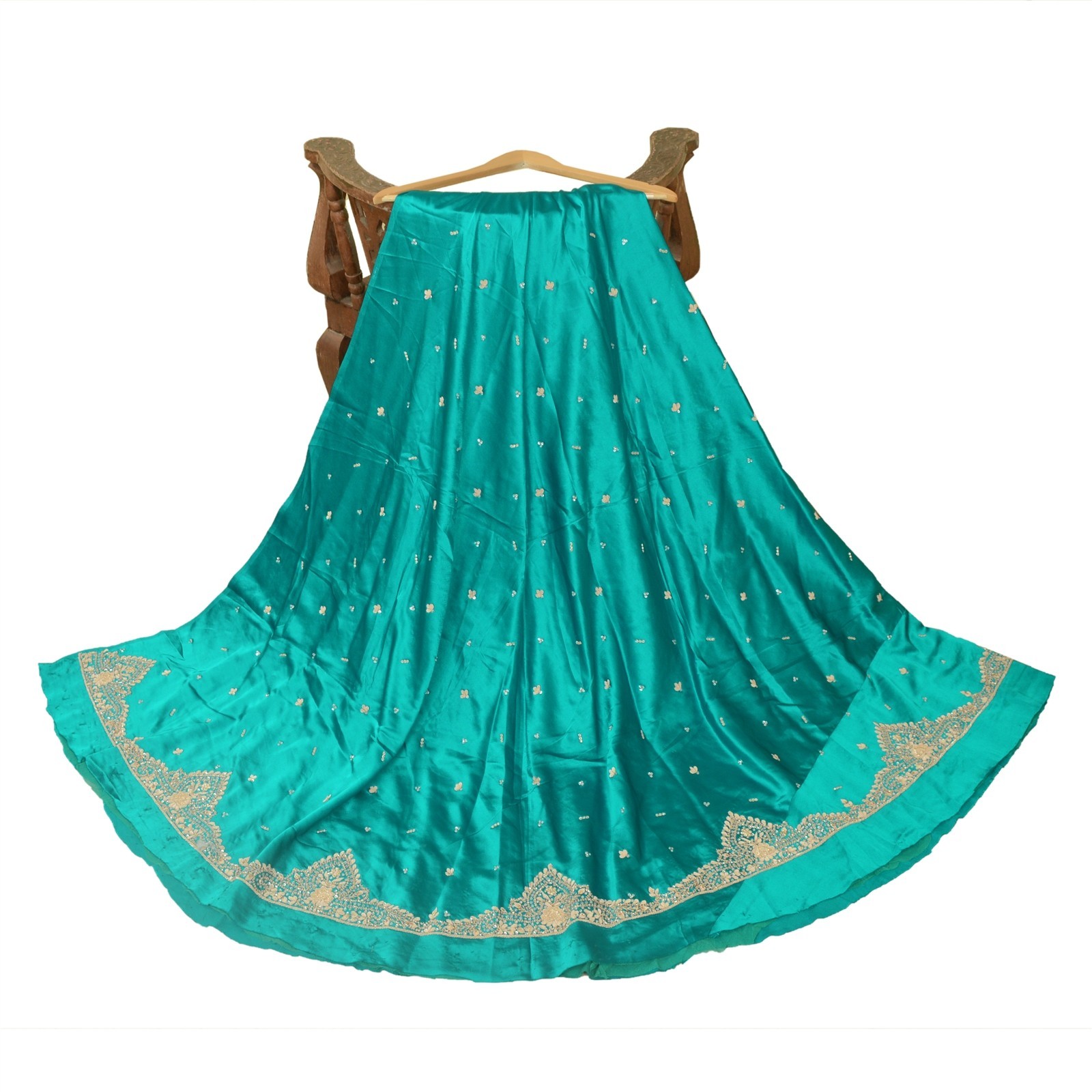 Sanskriti Vintage Blue Long Lehenga Satin Silk Hand Embroidered Zardozi Unstitch