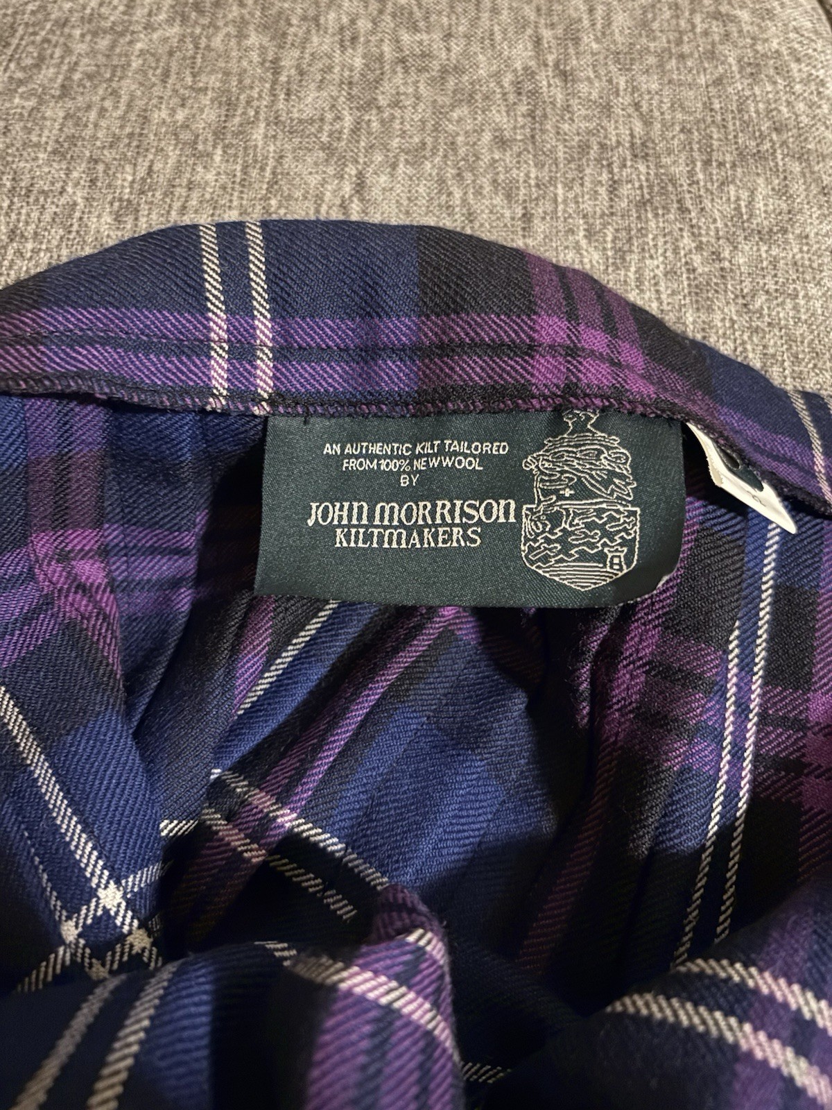 John Morrison￼kilt 100% Wool Uk Size 22 Purple Tartan ￼￼