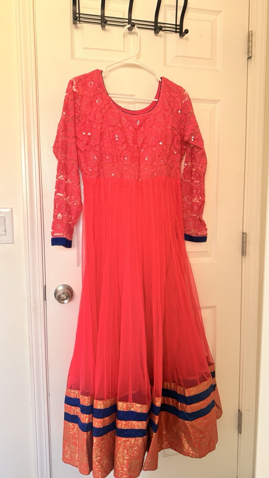 Women’s Pink Anarkali Gown Set with Dupatta & Churidar – Padded – Bust 36 Inch