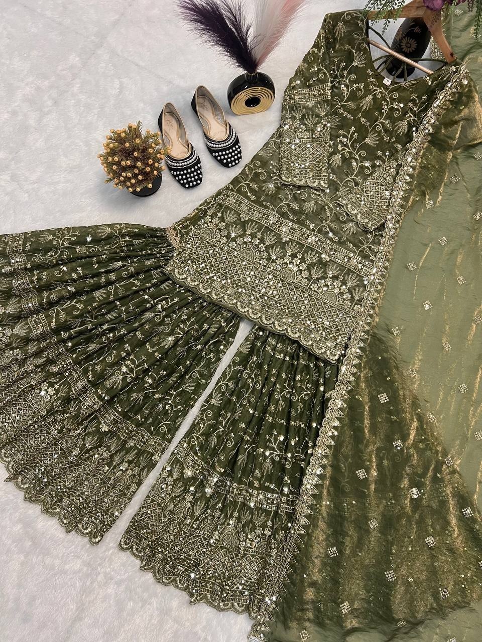 Salwar Ready To Wear Fancy Mahanadi Color Palazzo Suit Party Bollywood Wedding