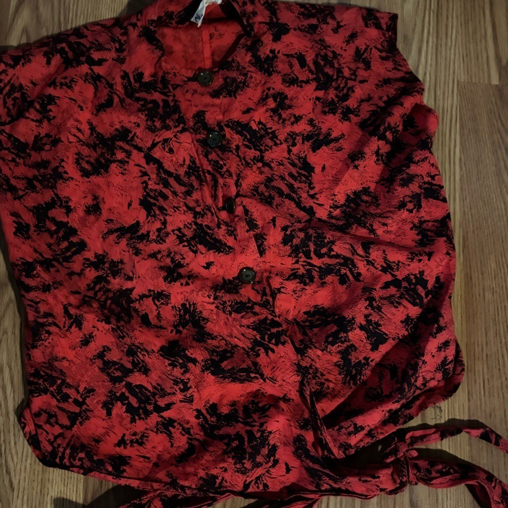VTG Fleischman Apparel City California Red Floral Button-Up Blouse Retro Y2k