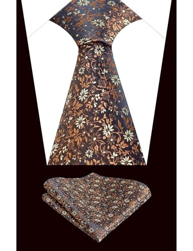 Mens 3.15inches Exquisite Floral Tie with Small Flower Printed 996-navy+brown