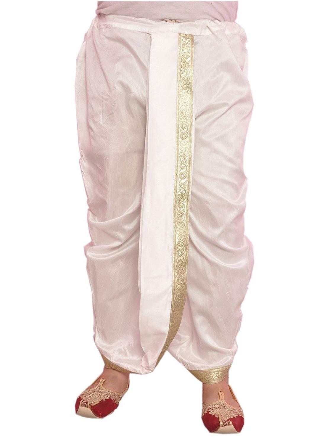 INDIAN ETHINIC WEAR mens silk Dhoti readymade stitched Pant Trouser snow white