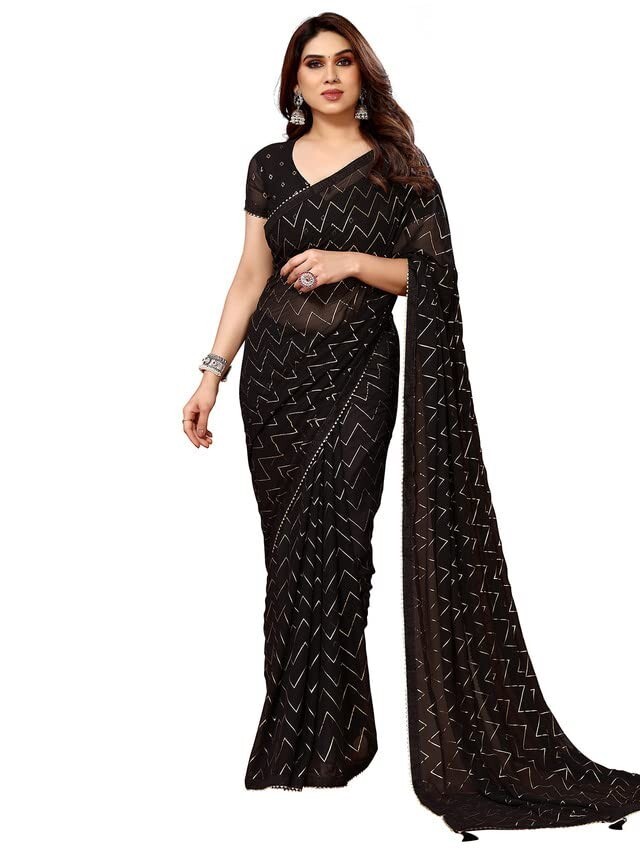 Women’s Foil Printed Georgette Saree with Unstitched Blouse Piece