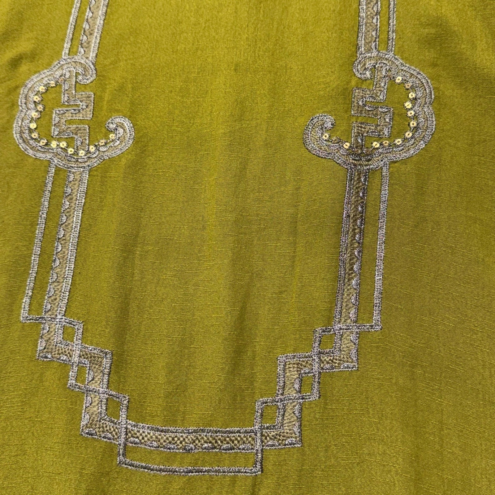 Maria B Olive Green Embroidered Kurta Tunic Women Medium Floral Sequin Lace Trim
