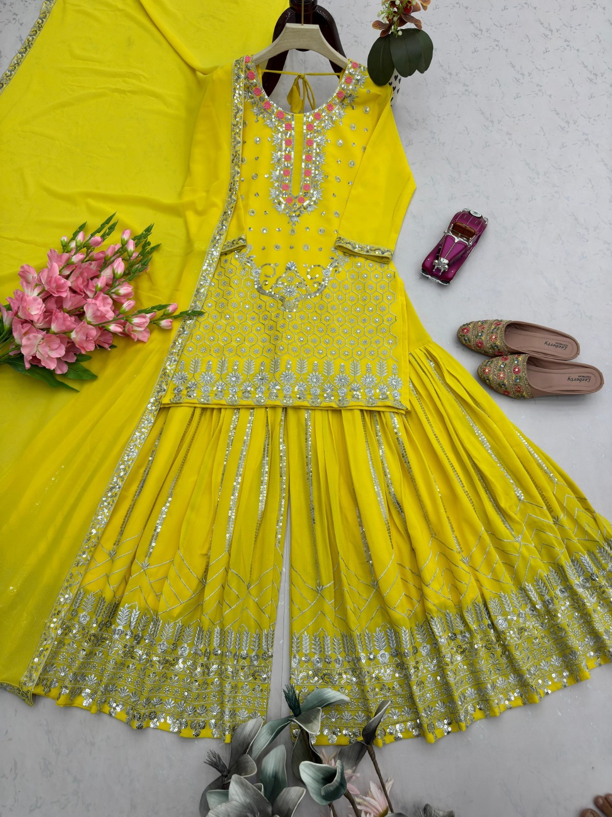 PUNJABI SHARARA PLAZZO KURTI PLAZZO SALWAR KAMEEZ SUIT WOMEN READY MADE DESIGNER