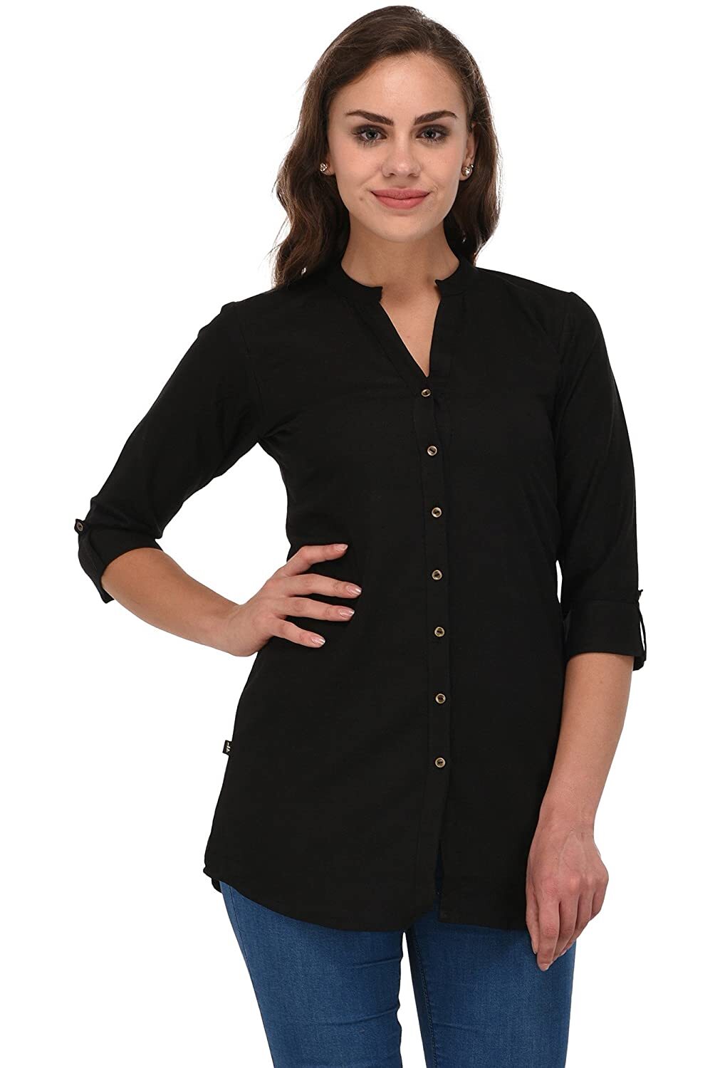 Cotton Top Kurti For Women Solid Straight Mandarin Collar Kurta Dress