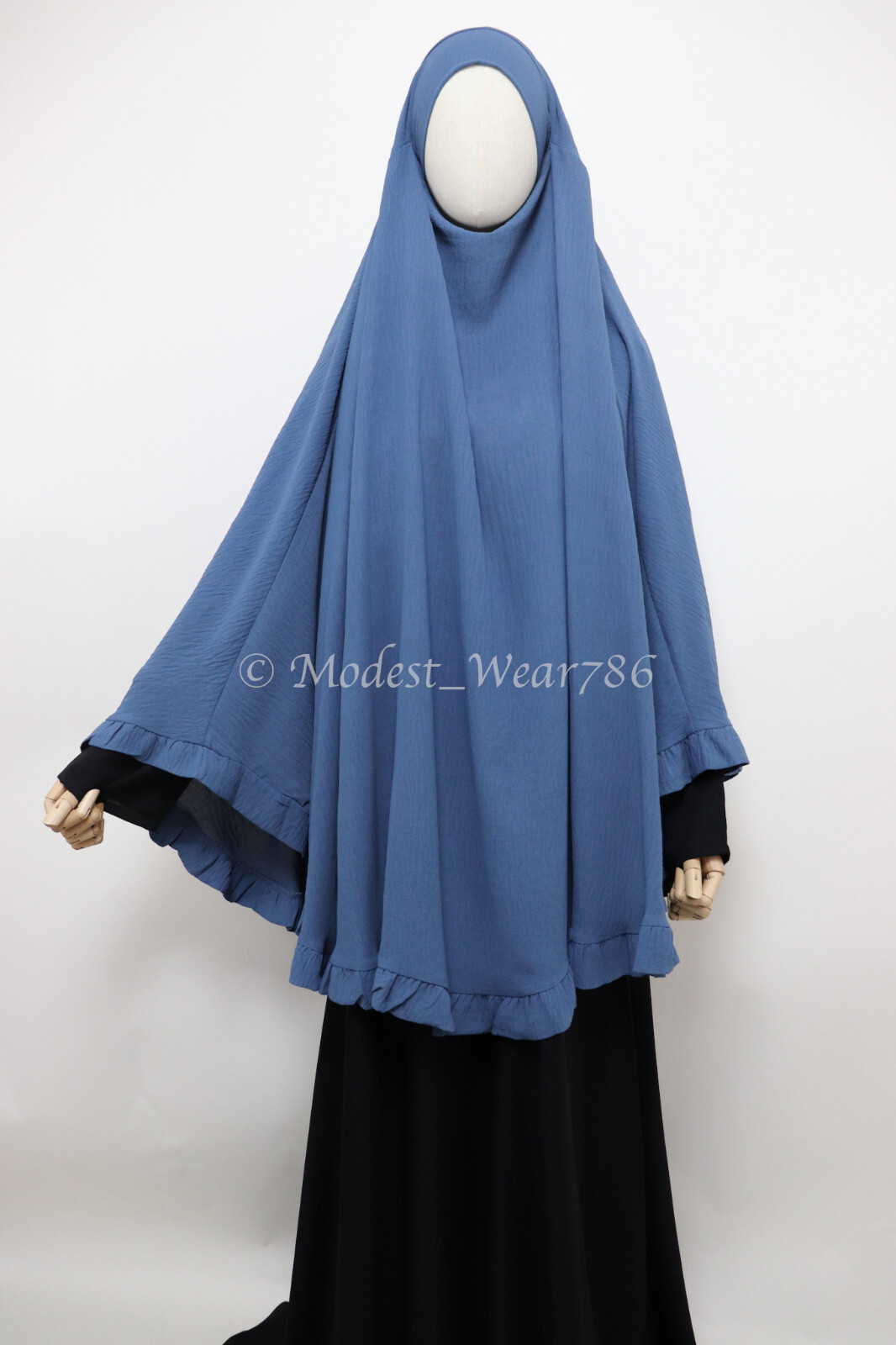Raffle Crinkle Khimar Slip On Tie Back Overhead Muslim Prayer Hijab Dusty Blue