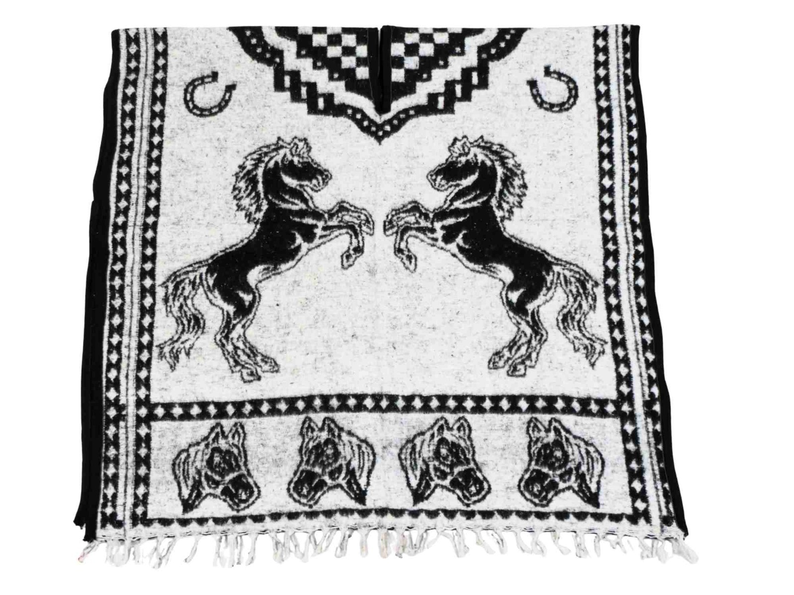 Authentic Mexican Poncho Gaban – Unisex Black Poncho with Horses Design