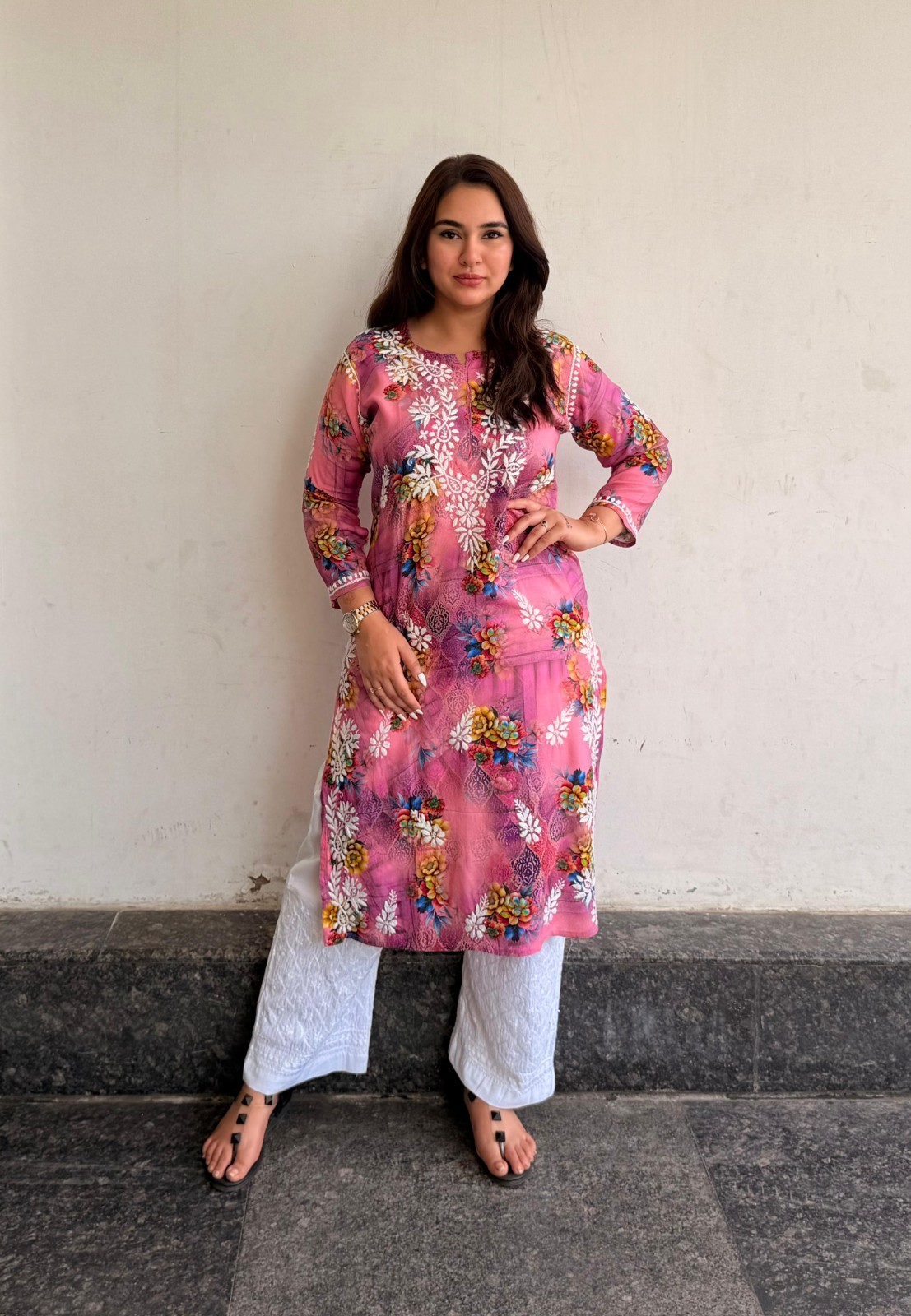 Chikankari Handwork Embroided Short Premium Kurtis With Print work (Tariff free)