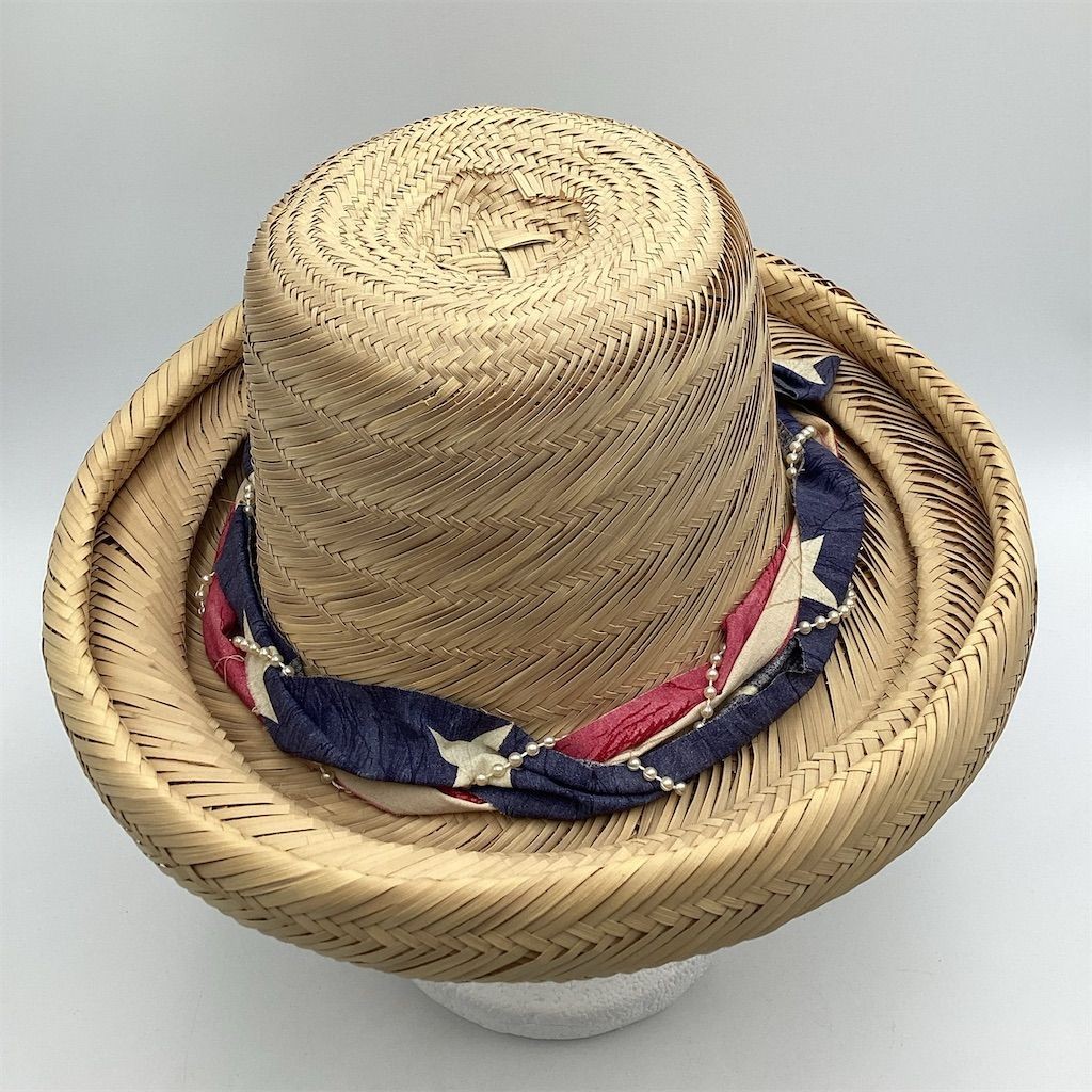 Unisex Straw Hat with USA Flag Band Beige