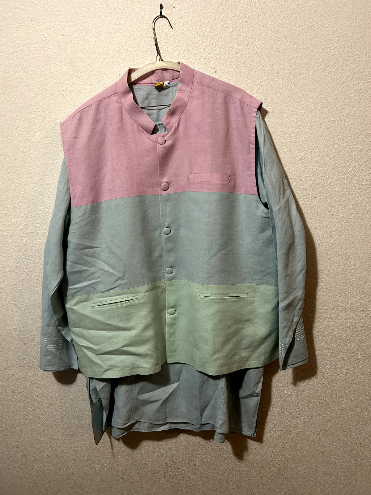 Wendell Rodricks Pale Blue Kurta Set With Bandi Jacket and Pants USA 3XL