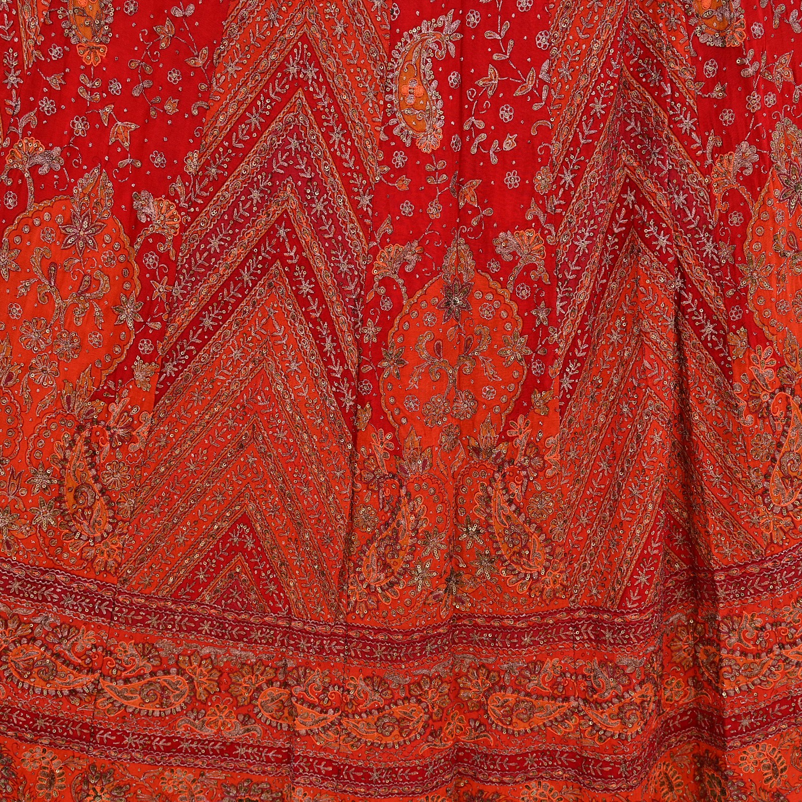 Pre-owned Orange Pure Silk Hand Embroidered Ritu Kumar Designer Lehenga 3pcs set