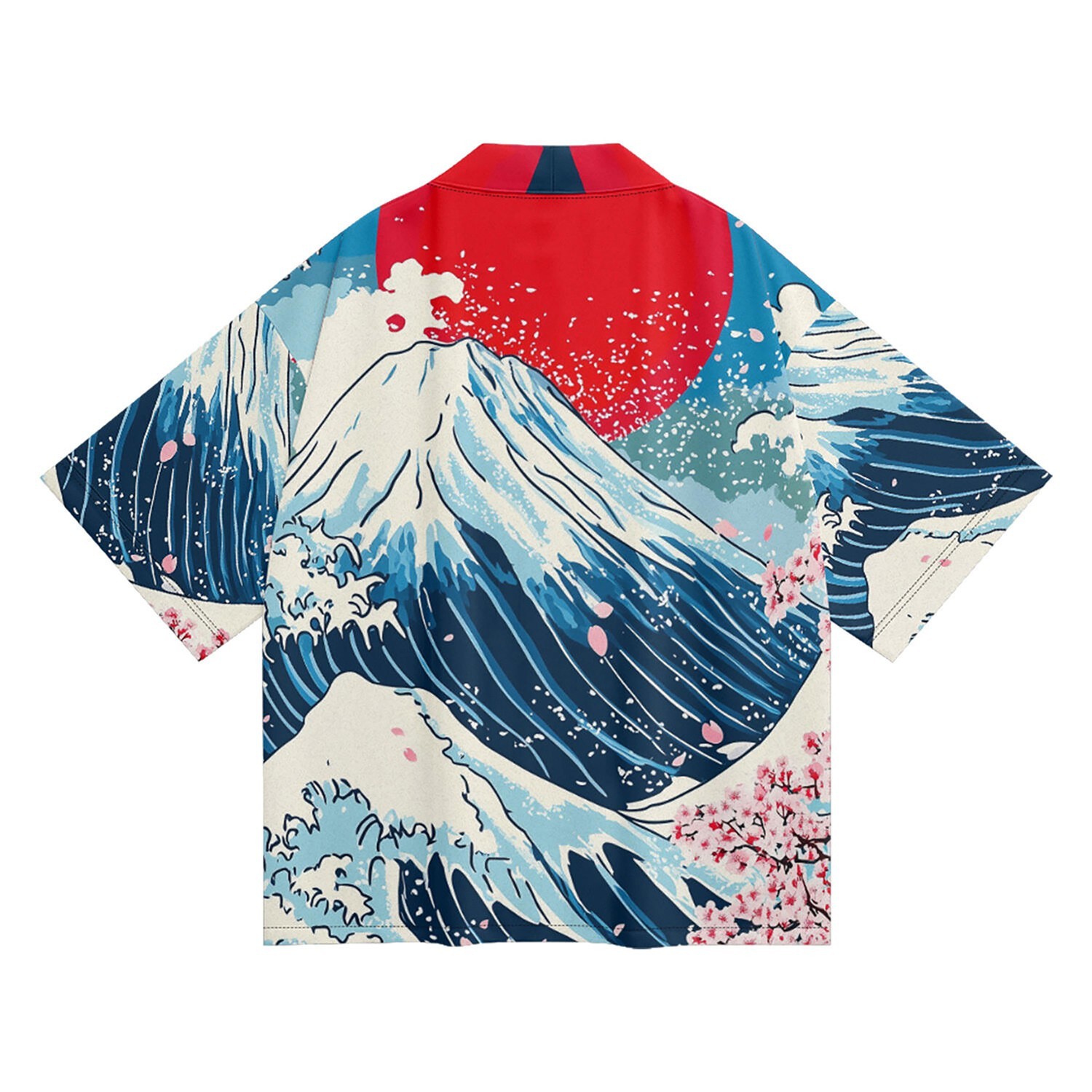 Niepce Men’s Japanese Graphic Lightweight Fuji Waves Kimono Cardigan Shirt Top