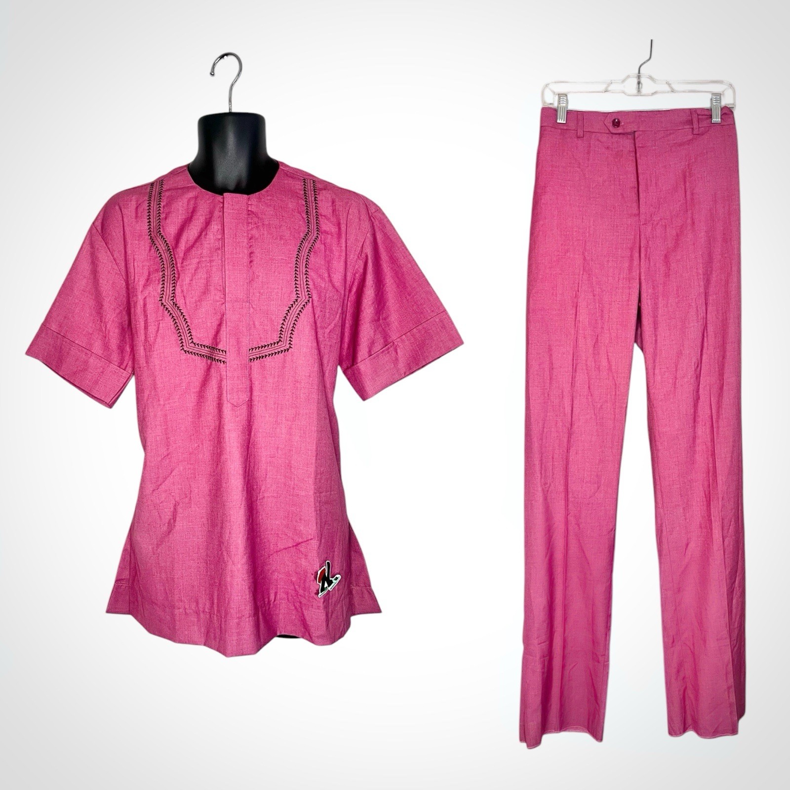 African Pink Nigerian Senator Style Men Two Piece Top & Pants