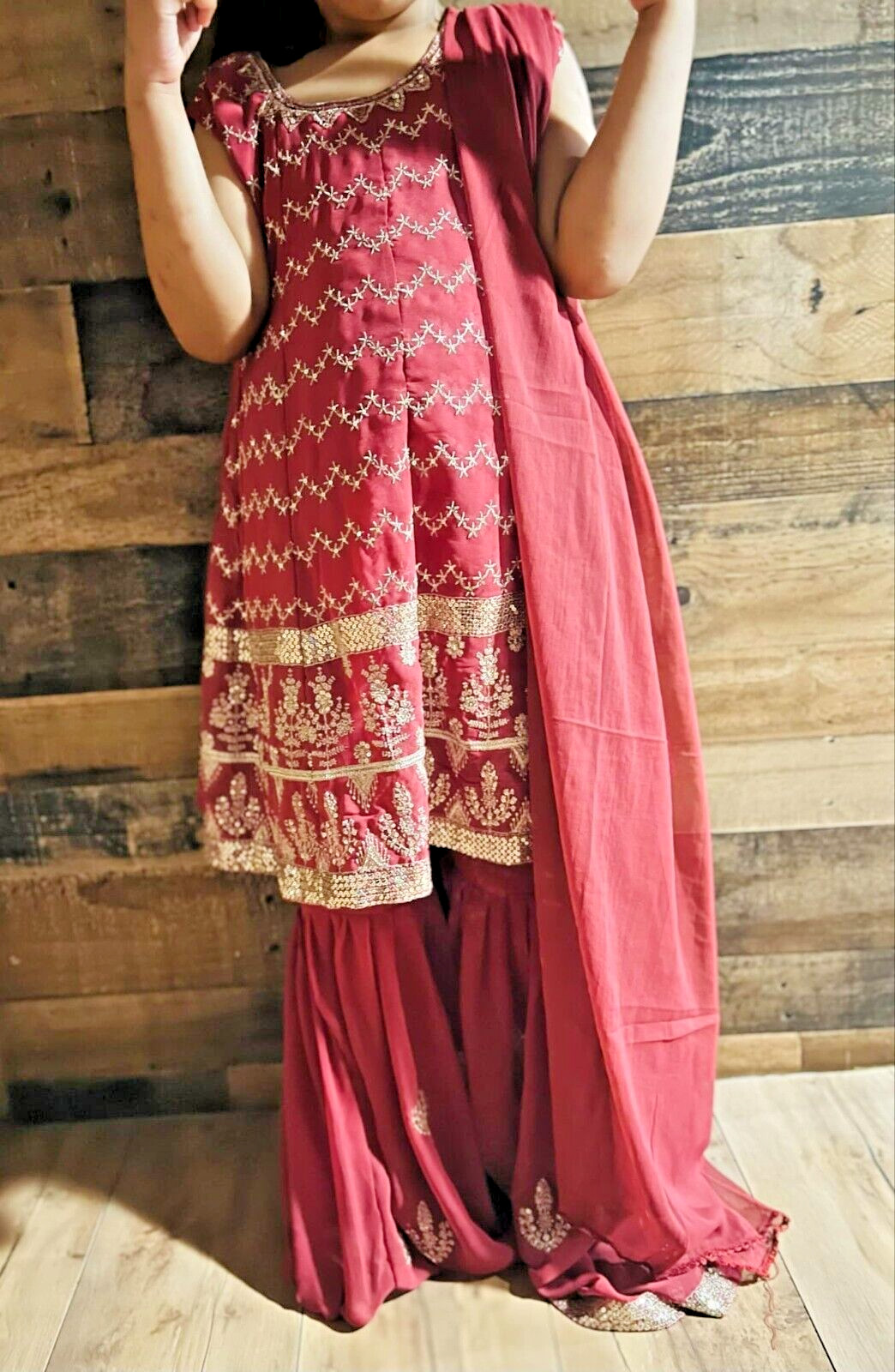 Indian Dress Toddler Little Girls, Size 28/30/32 Pink, With Pants And Scarf Wrap