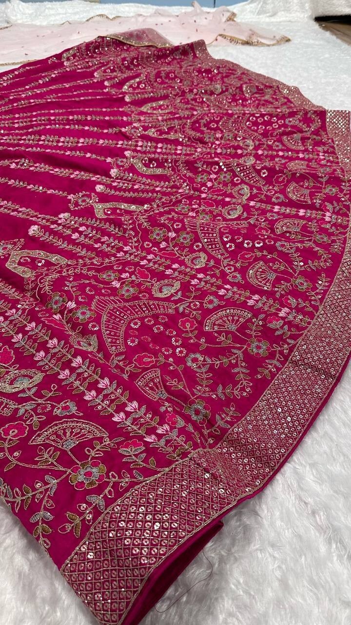 INDIAN WEDDING LOOK SLUB SILK LEHENGA CHOLI WITH DUPATTA FOR WOMEN & GIRLS WEAR