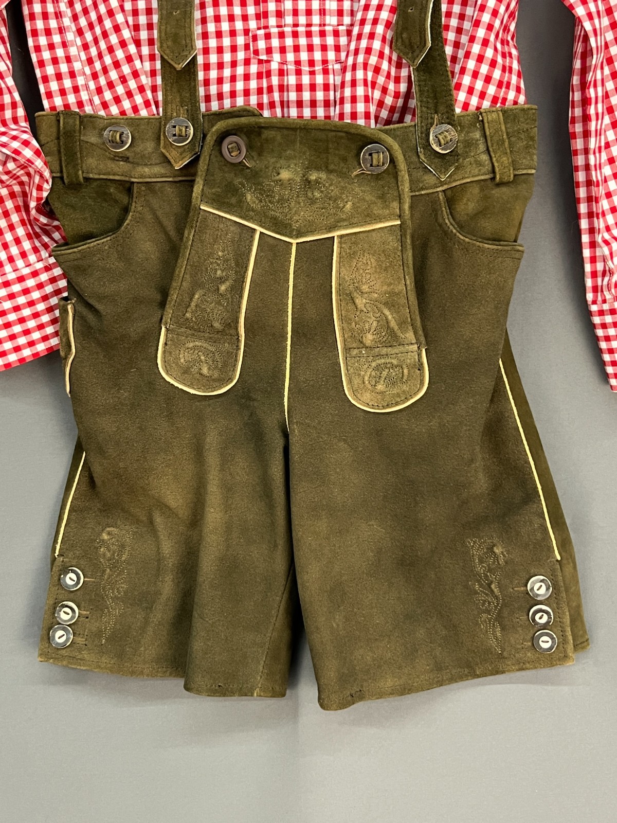 2 Pc Spieth & Wensky Child’s Green Lederhose & Shirt Size 140