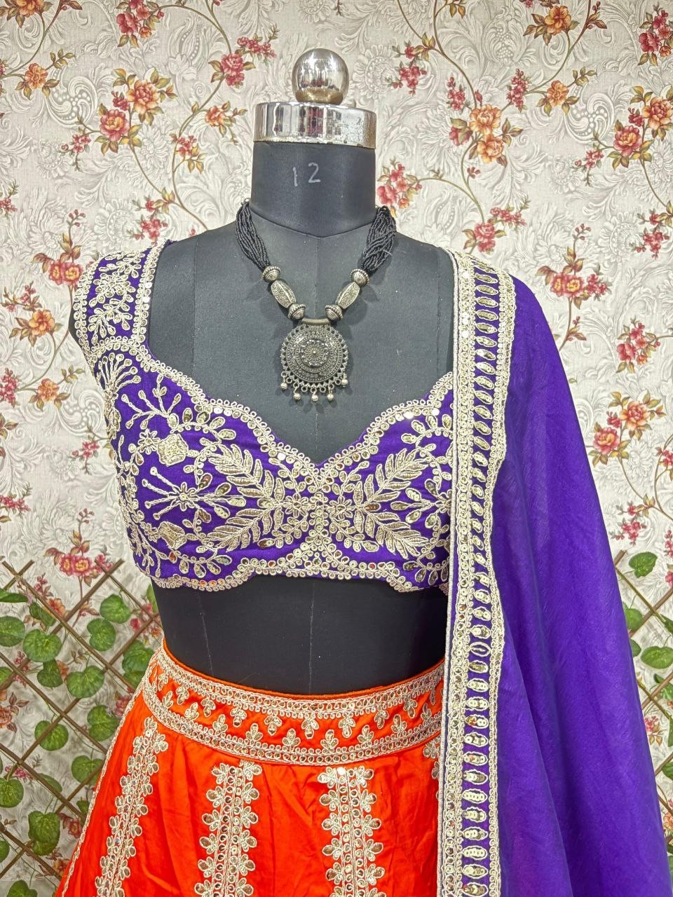 Stunning Look Silk Orange Lehenga Choli With Blue Dupatta For Reception Wear